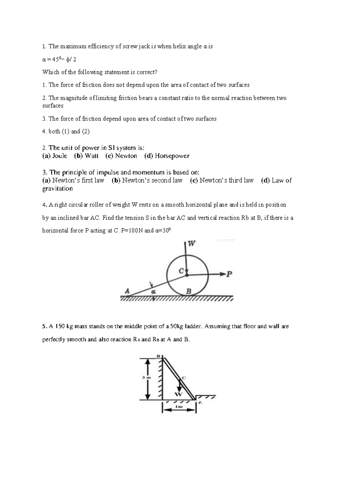Question Set 2: Mechanics and Friction Concepts (ENG101) - Studocu