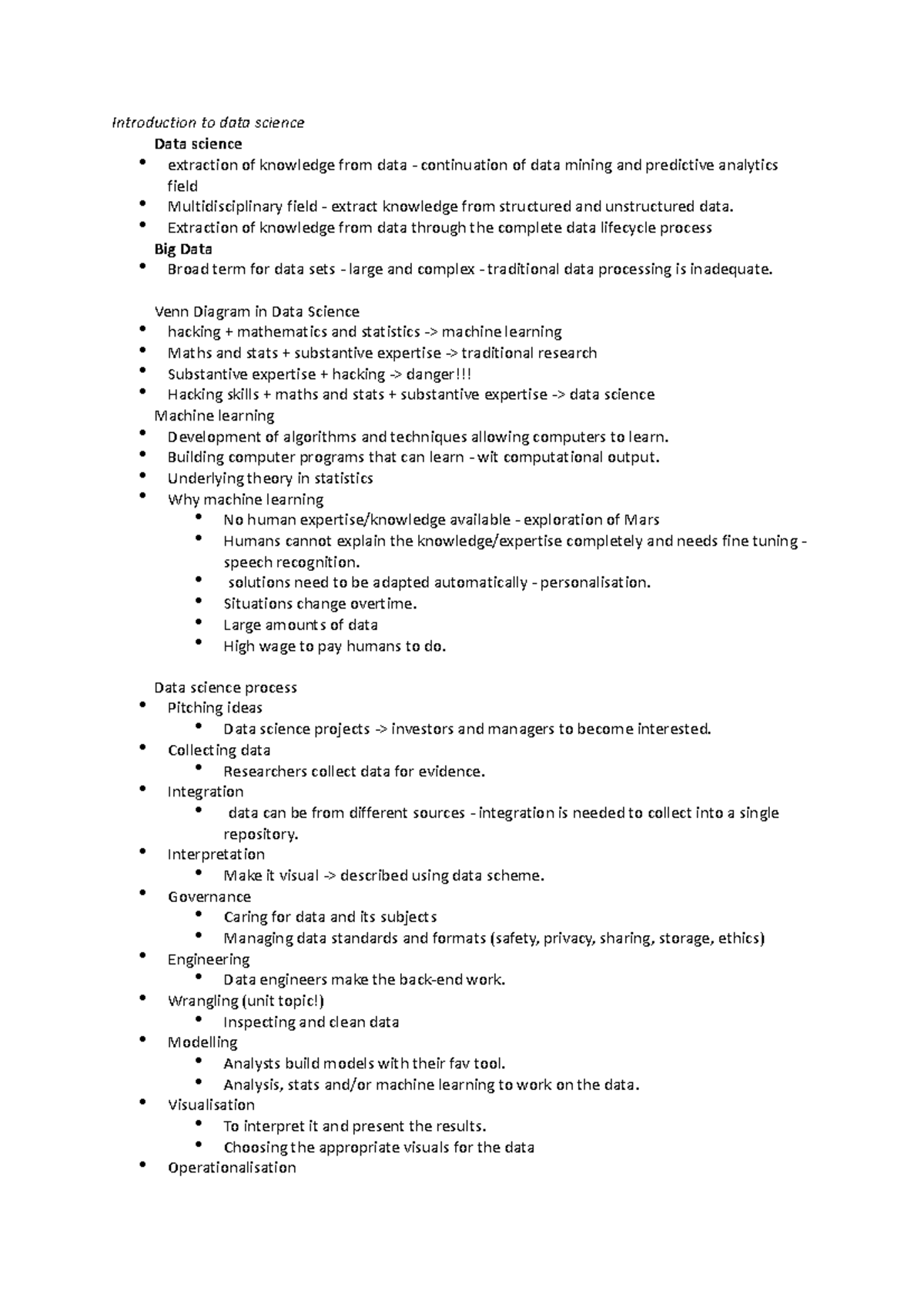 FIT1043 Data Science Notes: Concepts, Processes, and Impacts - Studocu