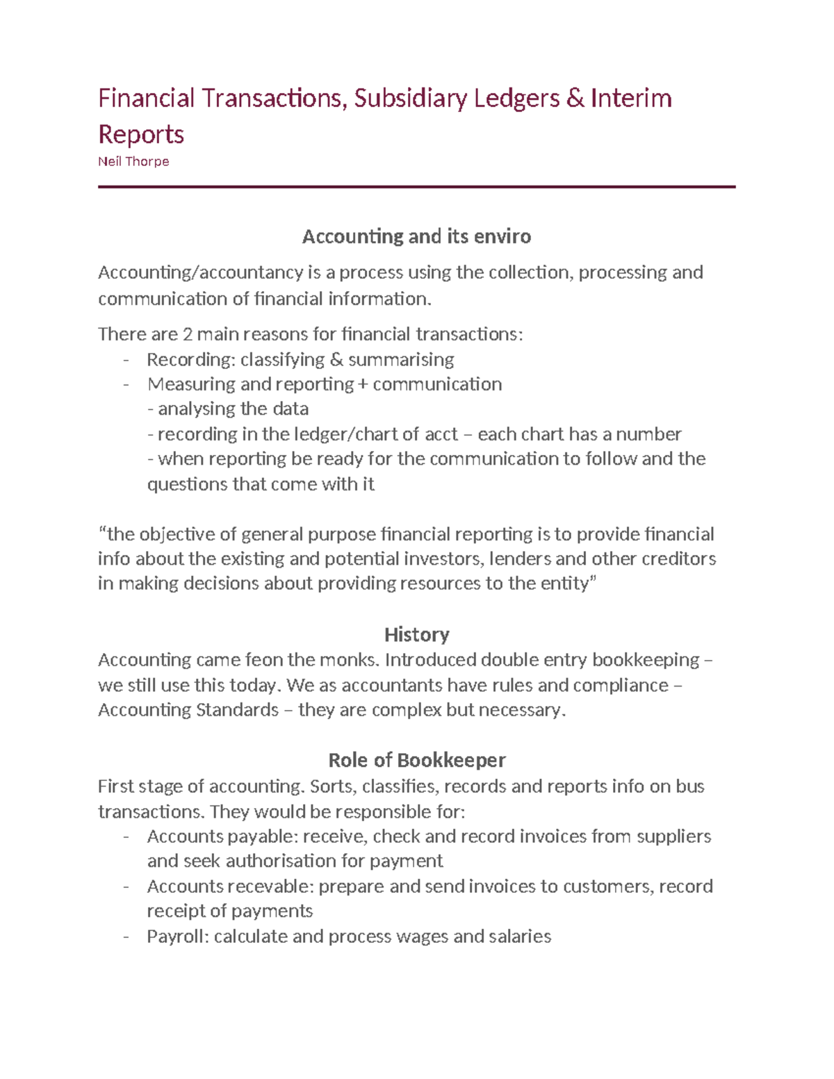 Financial Transactions Notes: Accounting Principles & Practices - Studocu