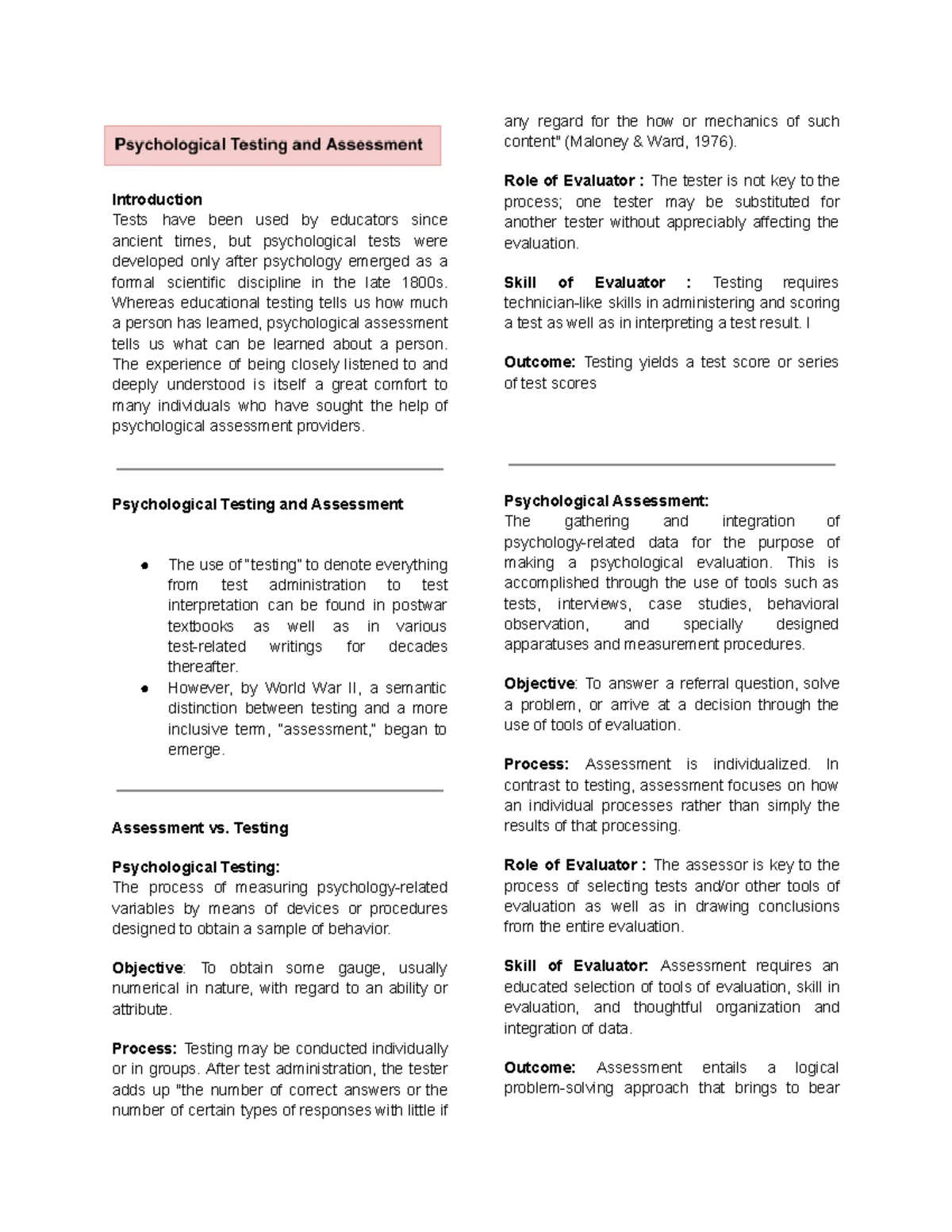 PSY 113 - Midterm Lecture Notes on Reliability and Validity Concepts ...