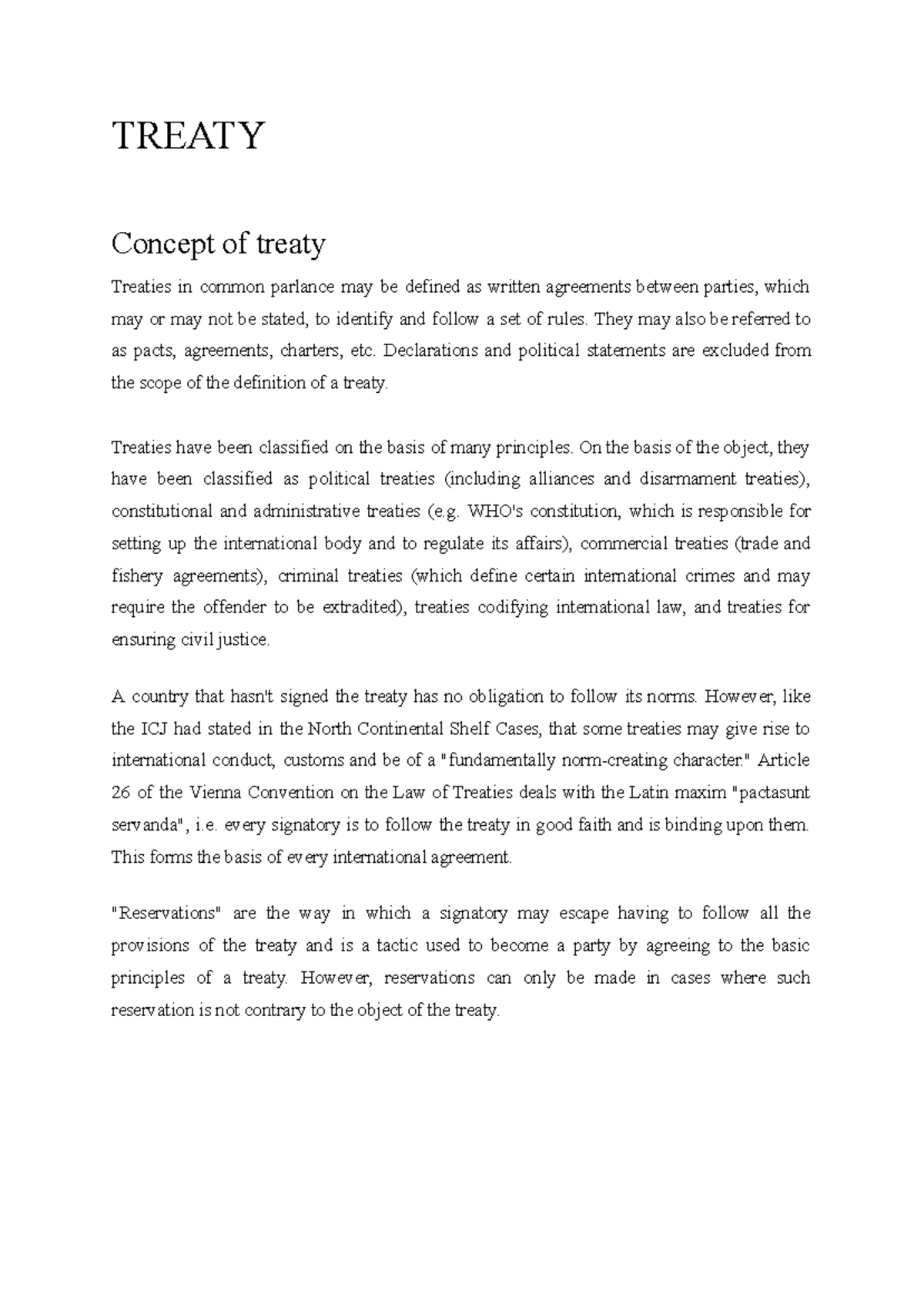 Treaty Concepts and Classifications in International Law - Studocu