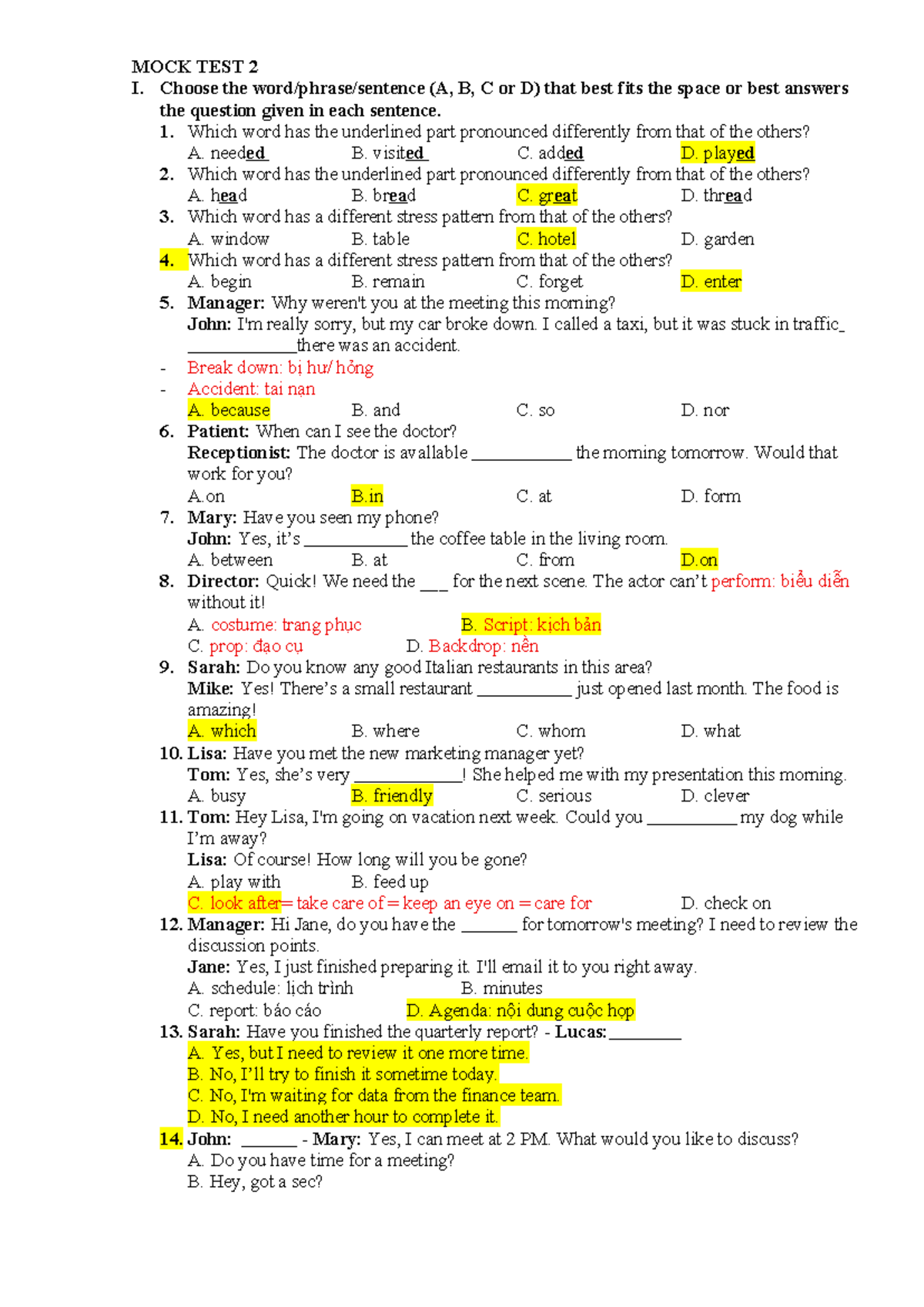 Mock Test 2: English Language Proficiency Assessment - Studocu
