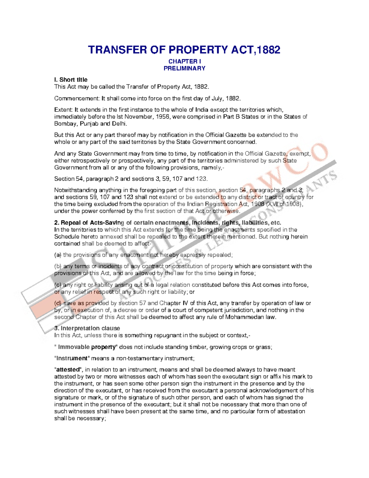 Transfer of Property Act, 1882 - Chapter I Overview and Key Provisions ...