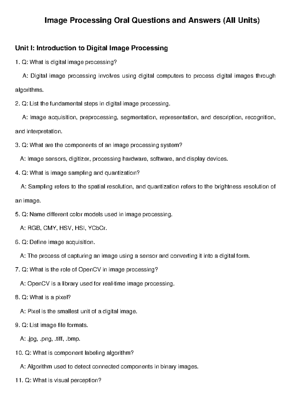 Image Processing Oral QA + A: Comprehensive Guide for All Units - Studocu