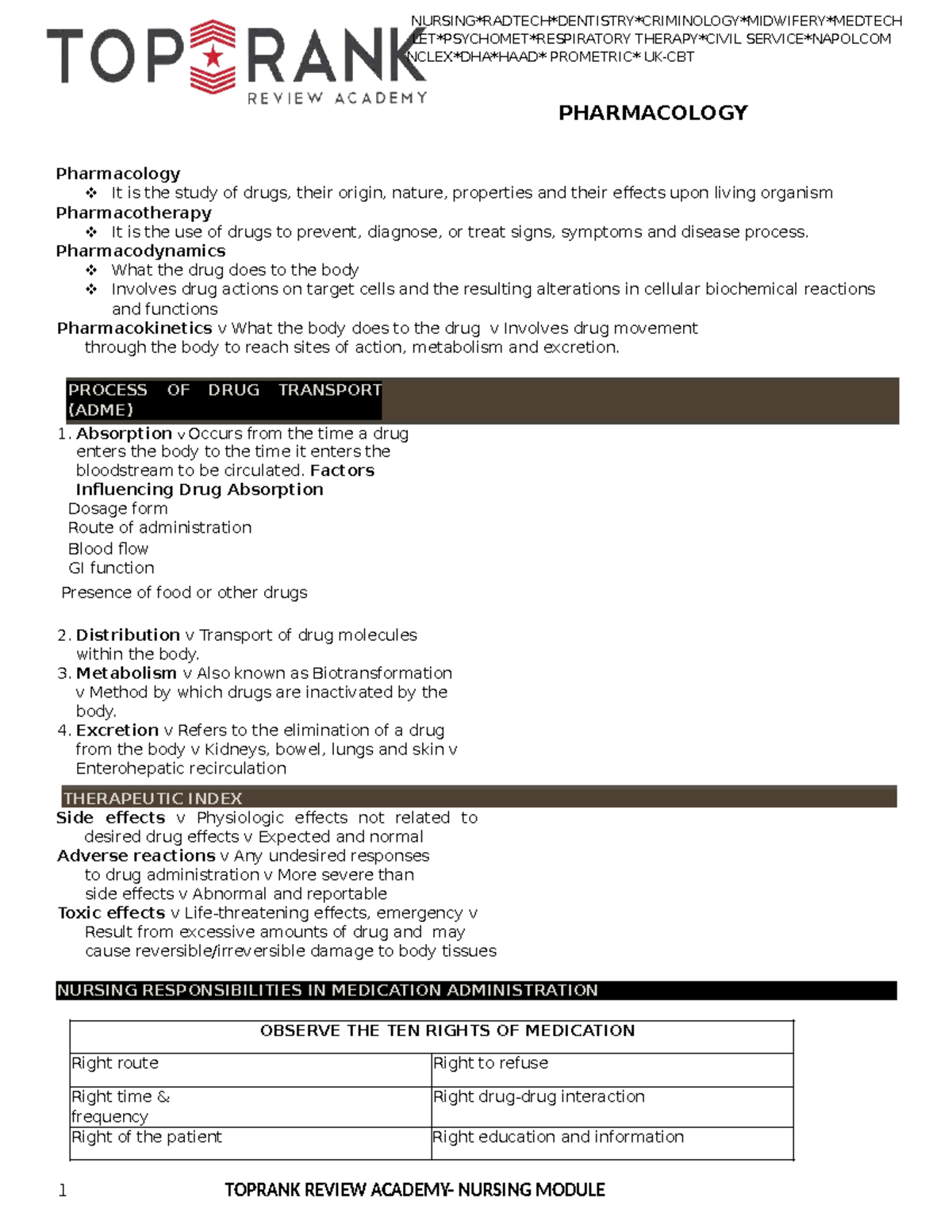 PHARMACOLOGY REVISION NOTES - PHAR 101 - Studocu