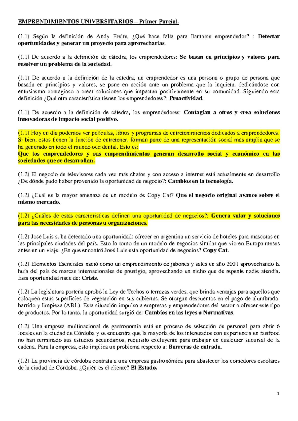 Parcial 1: Emprendimientos Universitarios y Oportunidades de Negocio - Document Preview
