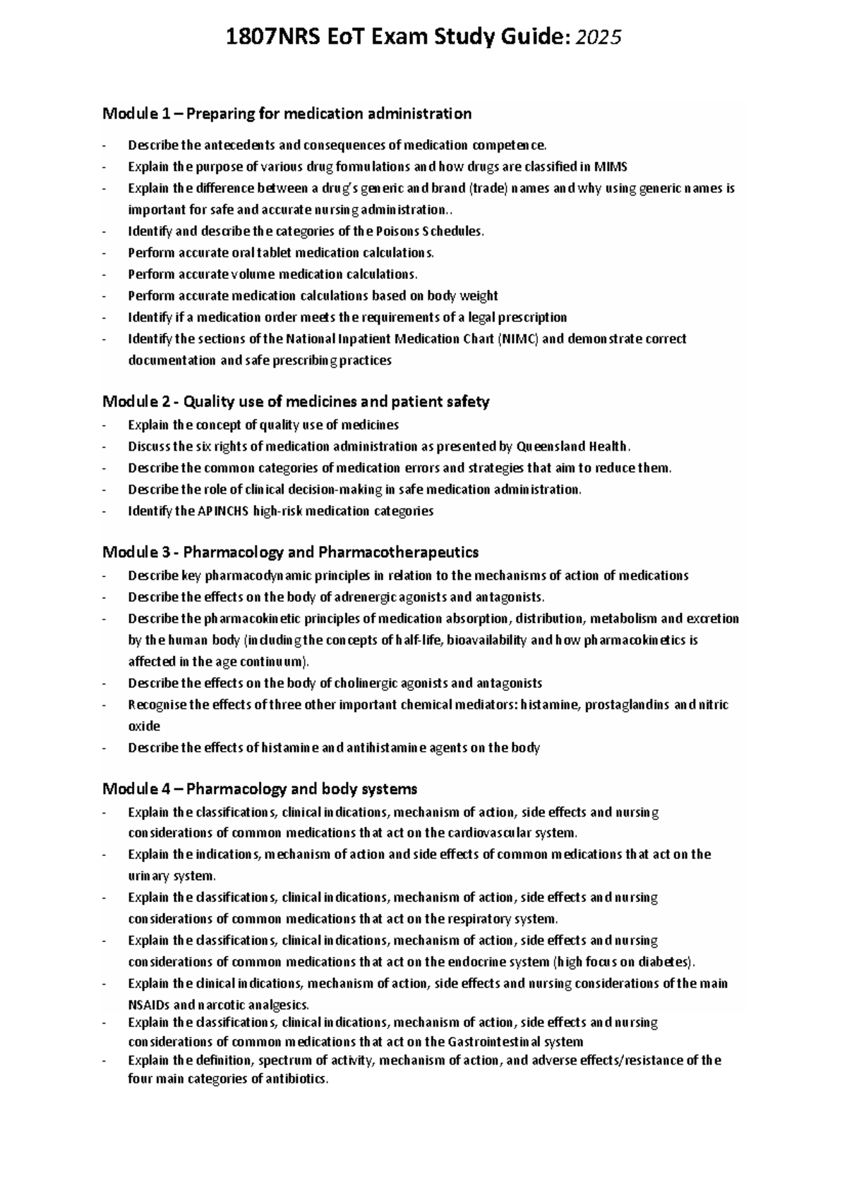 1807NRS EoT Exam Study Guide: Comprehensive Medication Administration ...