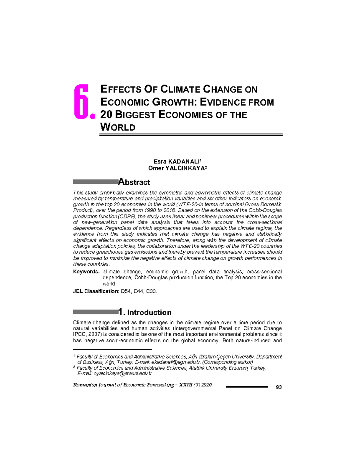 Effects of Climate Change on Economic Growth in Top 20 Economies (RJEF3 ...