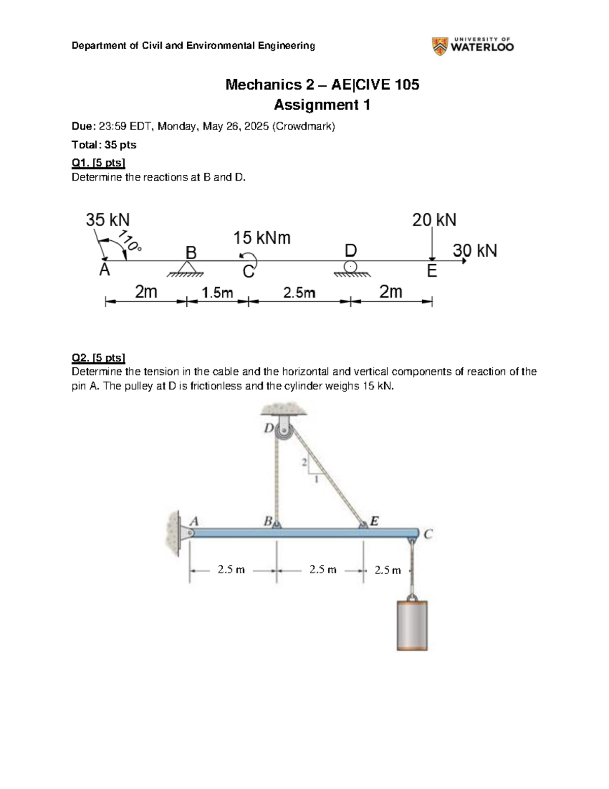AE CIVE105 Mechanics 2 Spring 2024 Assignment 1 Solutions and Analysis ...