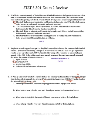 Stats 202: Exam 2 Practice Questions and Hypothesis Testing Concepts ...
