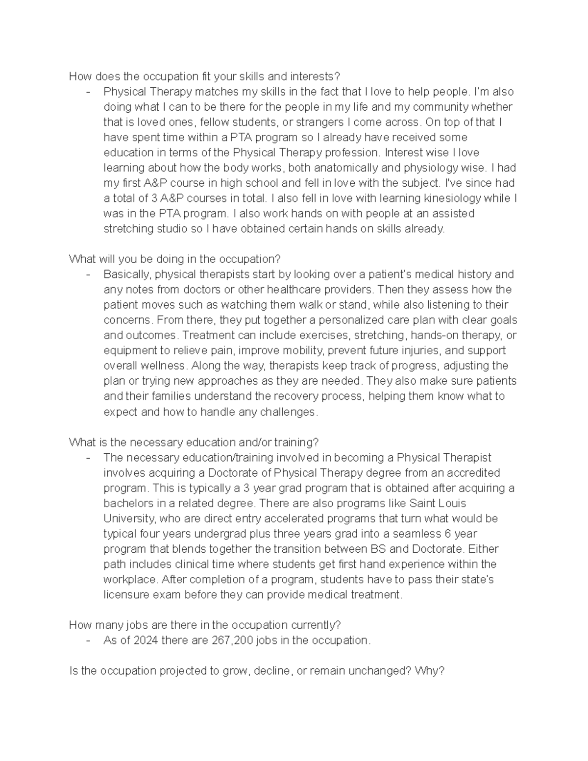 My Profession Assignment - IPE 2100: Exploring Physical Therapy Skills ...