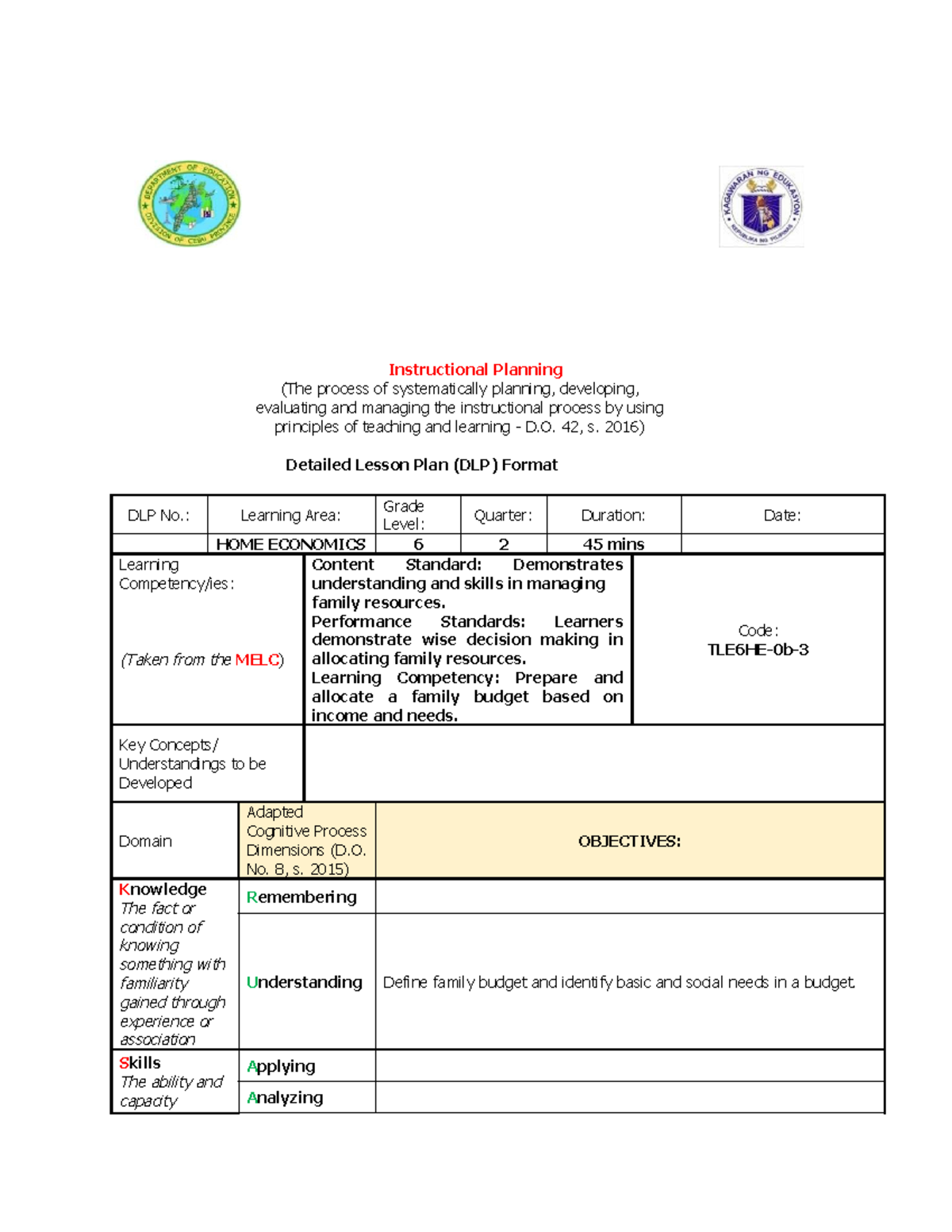 EPP 6 (HE LP) Detailed Lesson Plan on Family Budgeting - Studocu