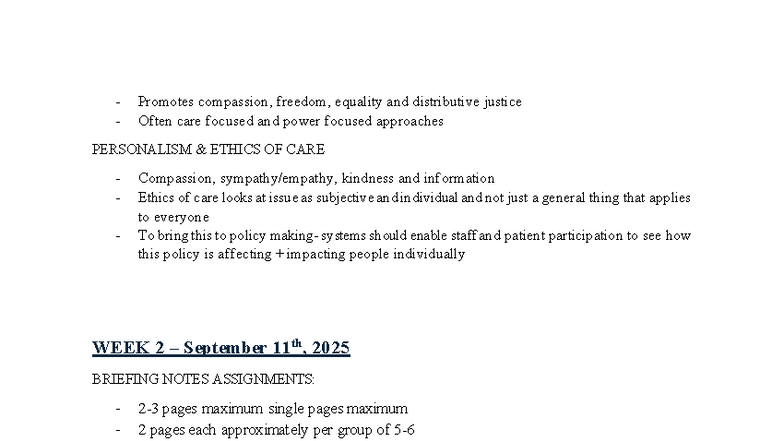 Lecture Notes HS 3400: Week 4 - Policy Analysis & Ethics of Care - Studocu