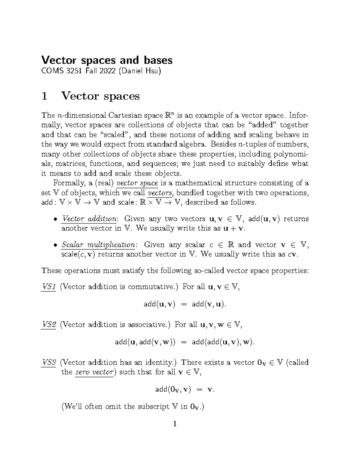 Vector Spaces and Bases Study Notes COMS 3251 Fall 2022 - Studocu