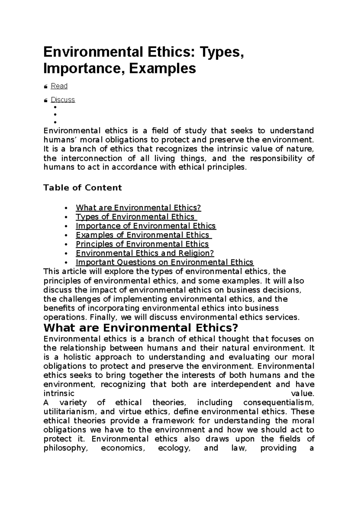 Environmental Ethics: Understanding Types and Importance - Studocu