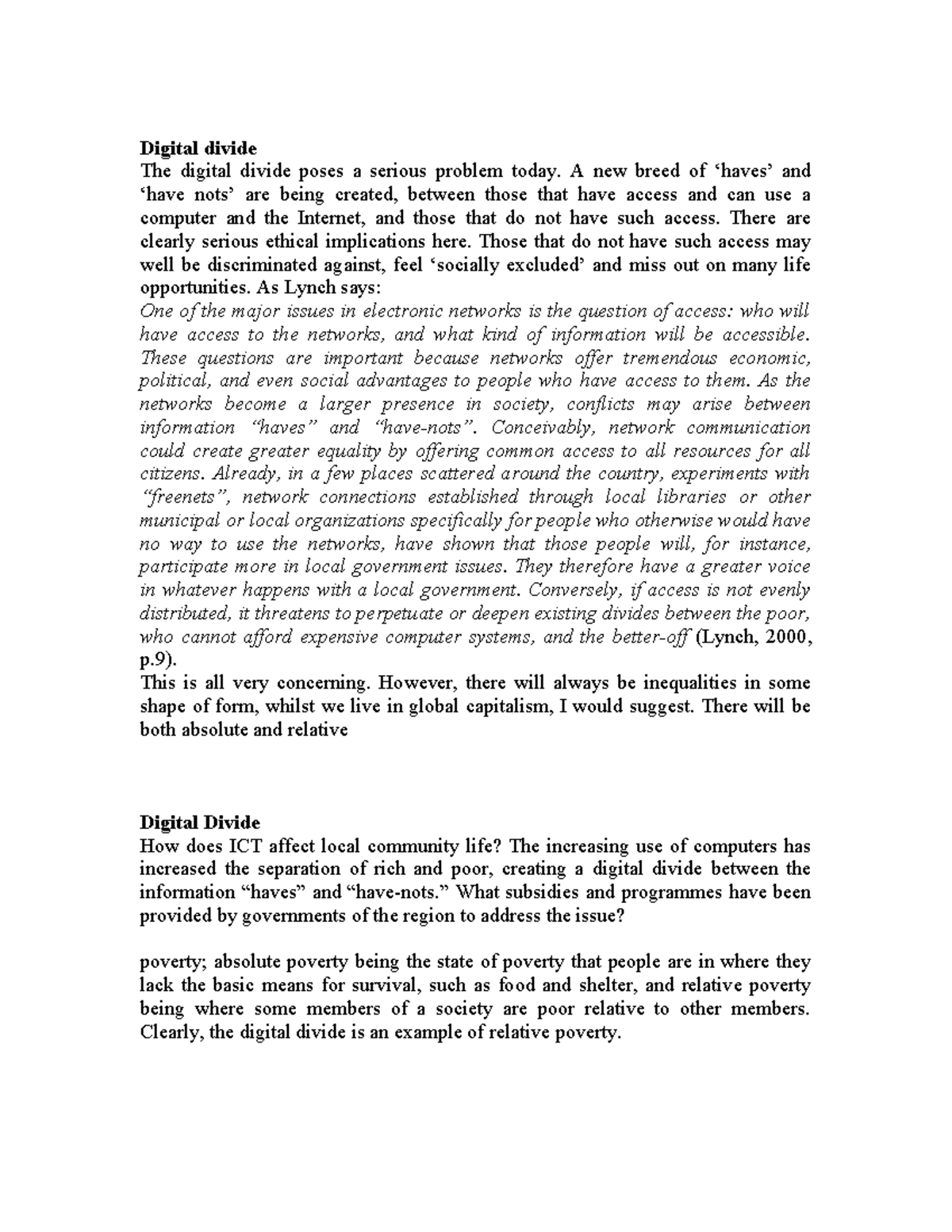 Digital Divide and Ethical Implications of Professional Conduct in ICT ...