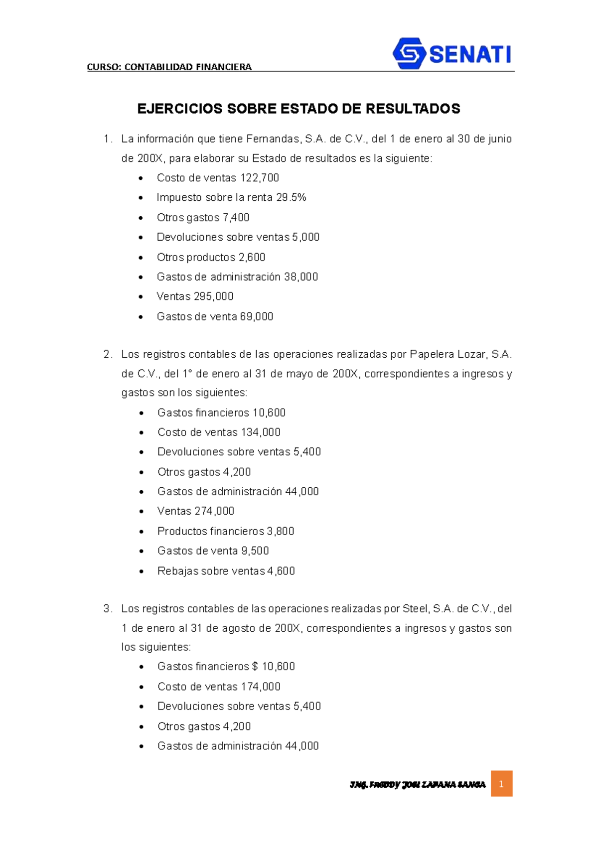 Ejercicios Propuestos en Estado de Resultados - Contabilidad Financiera ...