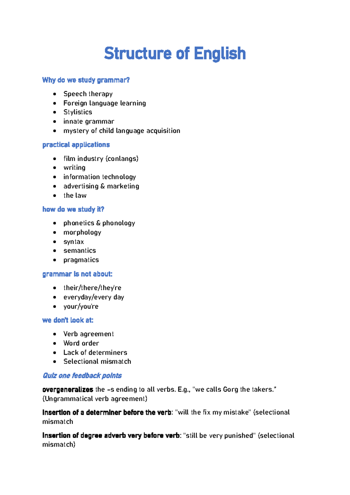 Structure of English: Grammar Insights and Analysis (ENG101) - Studocu