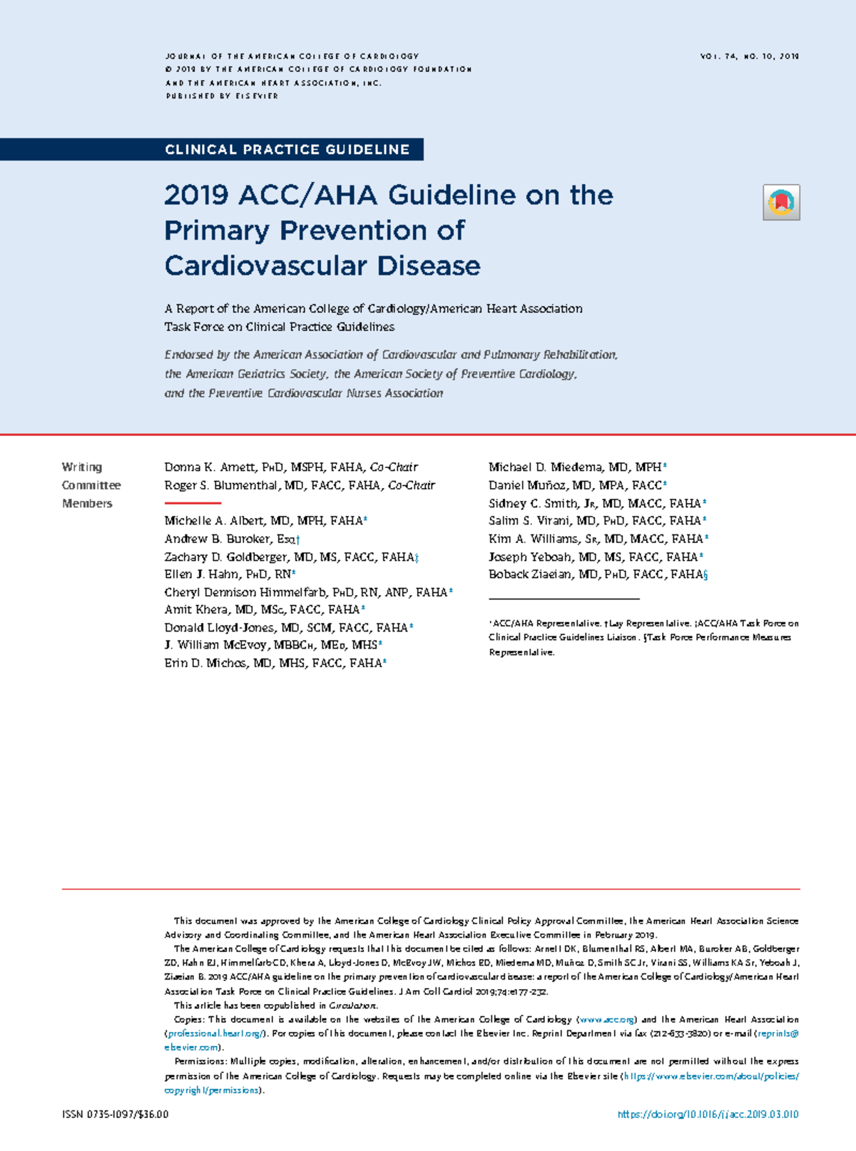 2019 ACC-AHA Guideline on Primary Prevention of Cardiovascular Disease ...