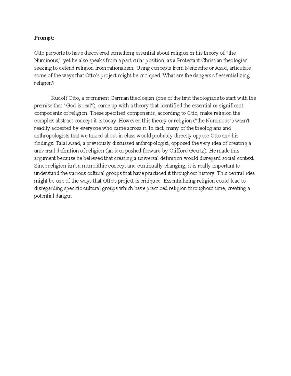 Week 4 Discussion Forum - Prompt: Otto purports to have discovered ...