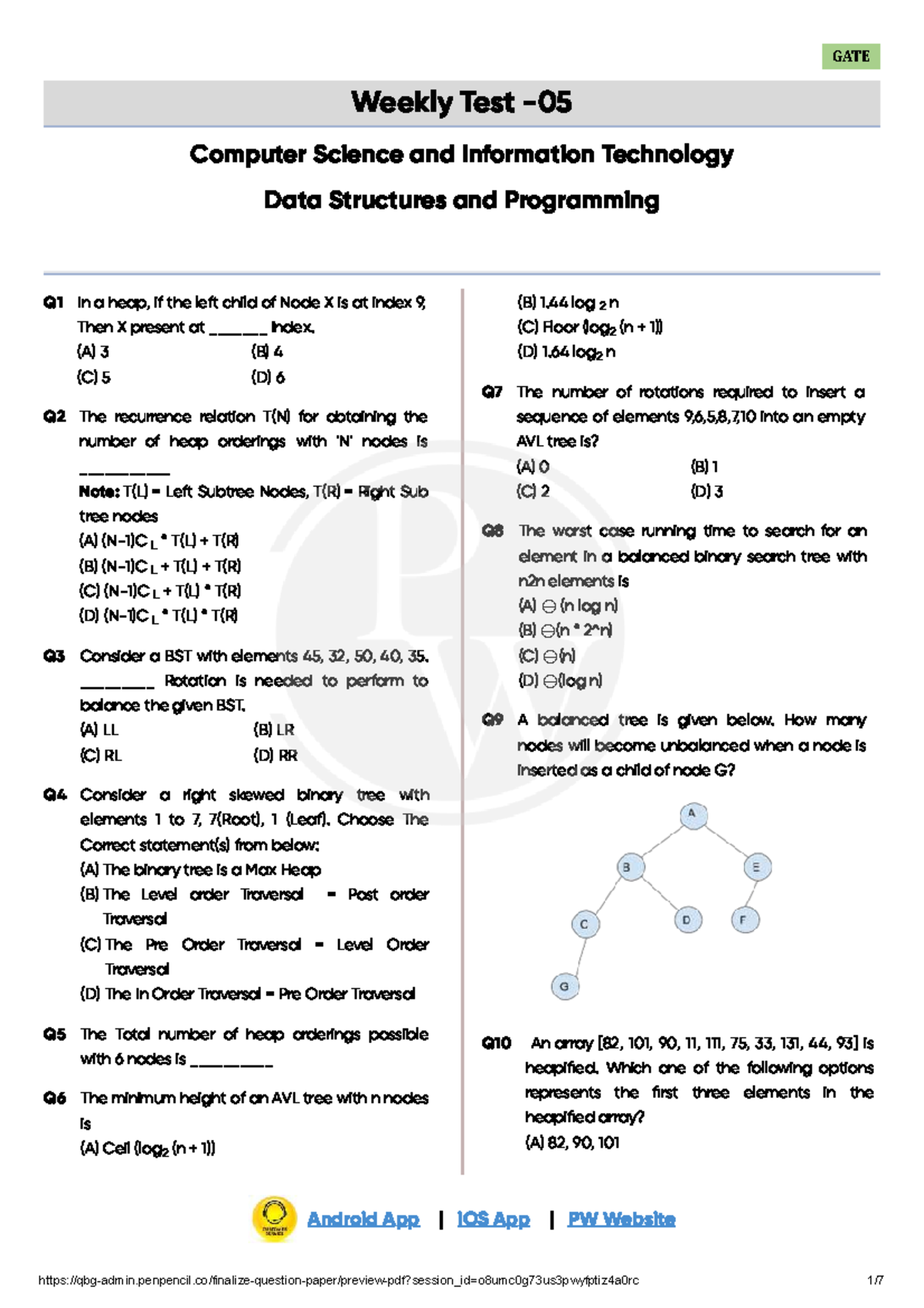 GATE Weekly Test CS & IT: Data Structures & Programming Solutions - Studocu