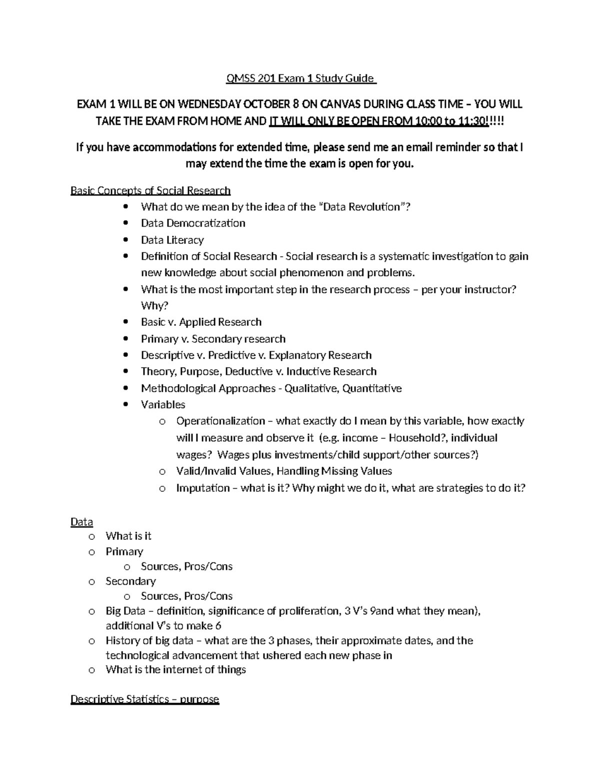 QMSS 201 Final Exam Study Guide: Key Concepts in Social Research - Studocu