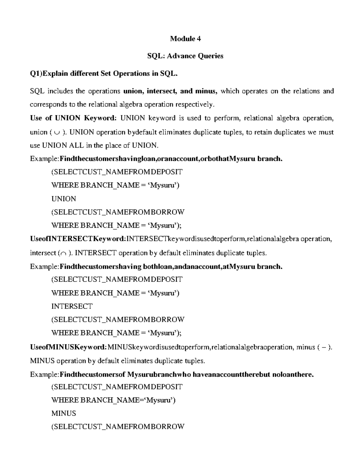 Module 4 SQL: Advanced Queries and Set Operations - Final Exam - Studocu