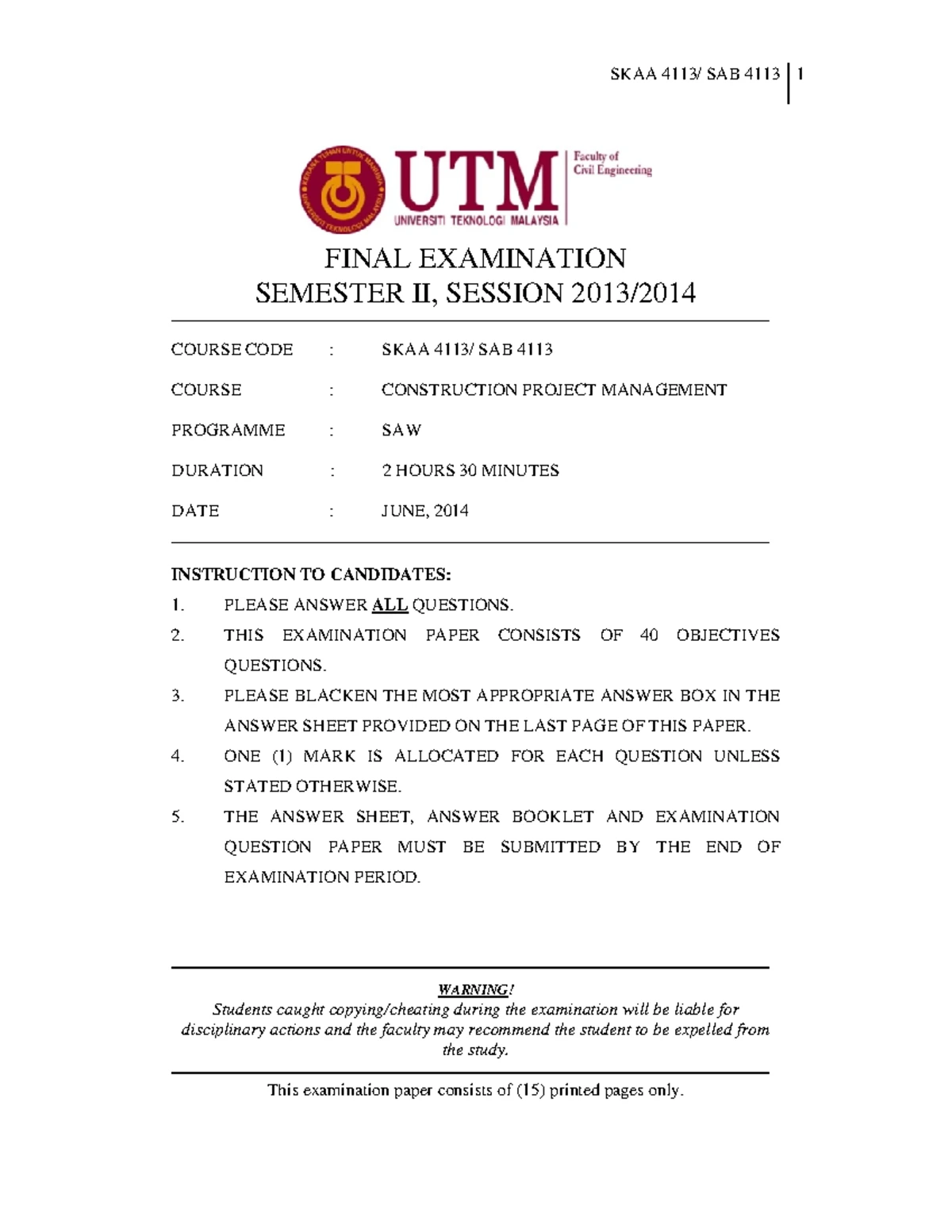 Final Past Year - SKAA 4113 1 FINAL EXAMINATION SEMESTER II, SESSION ...