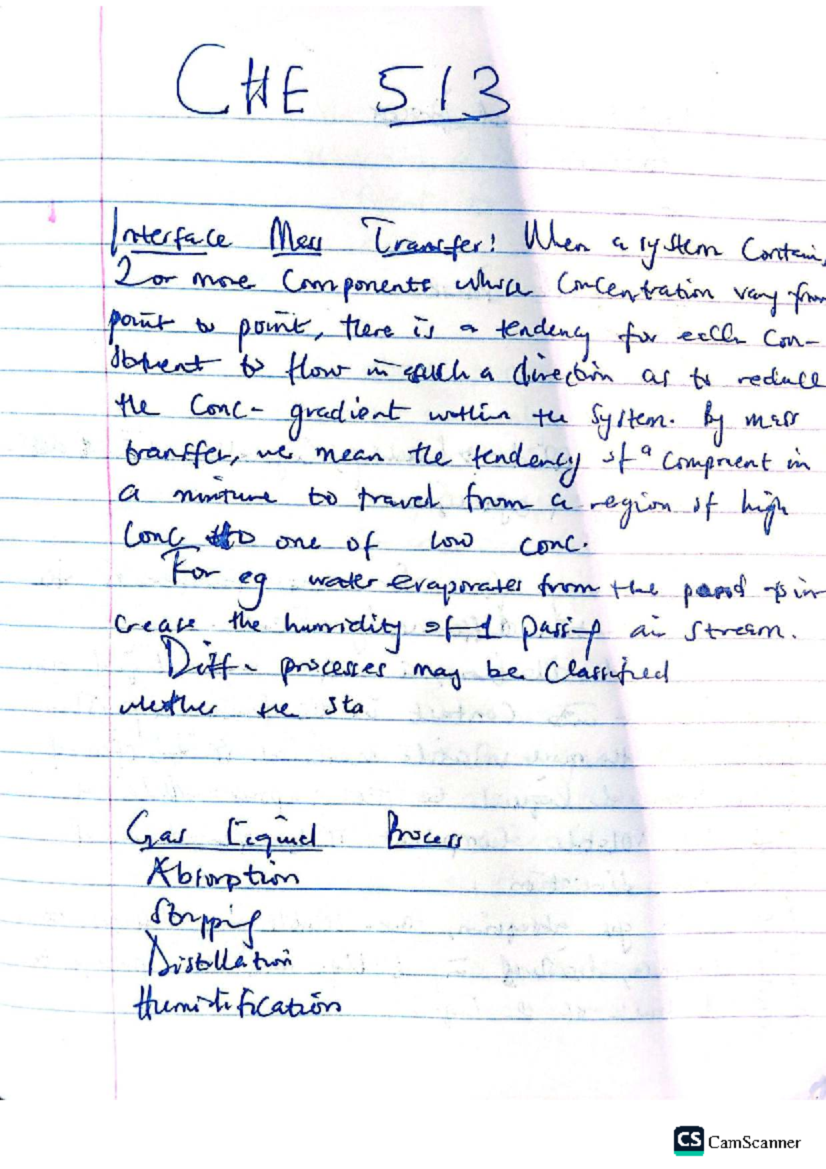CHE 513 Final Exam Study Notes on Transfer Processes - Studocu
