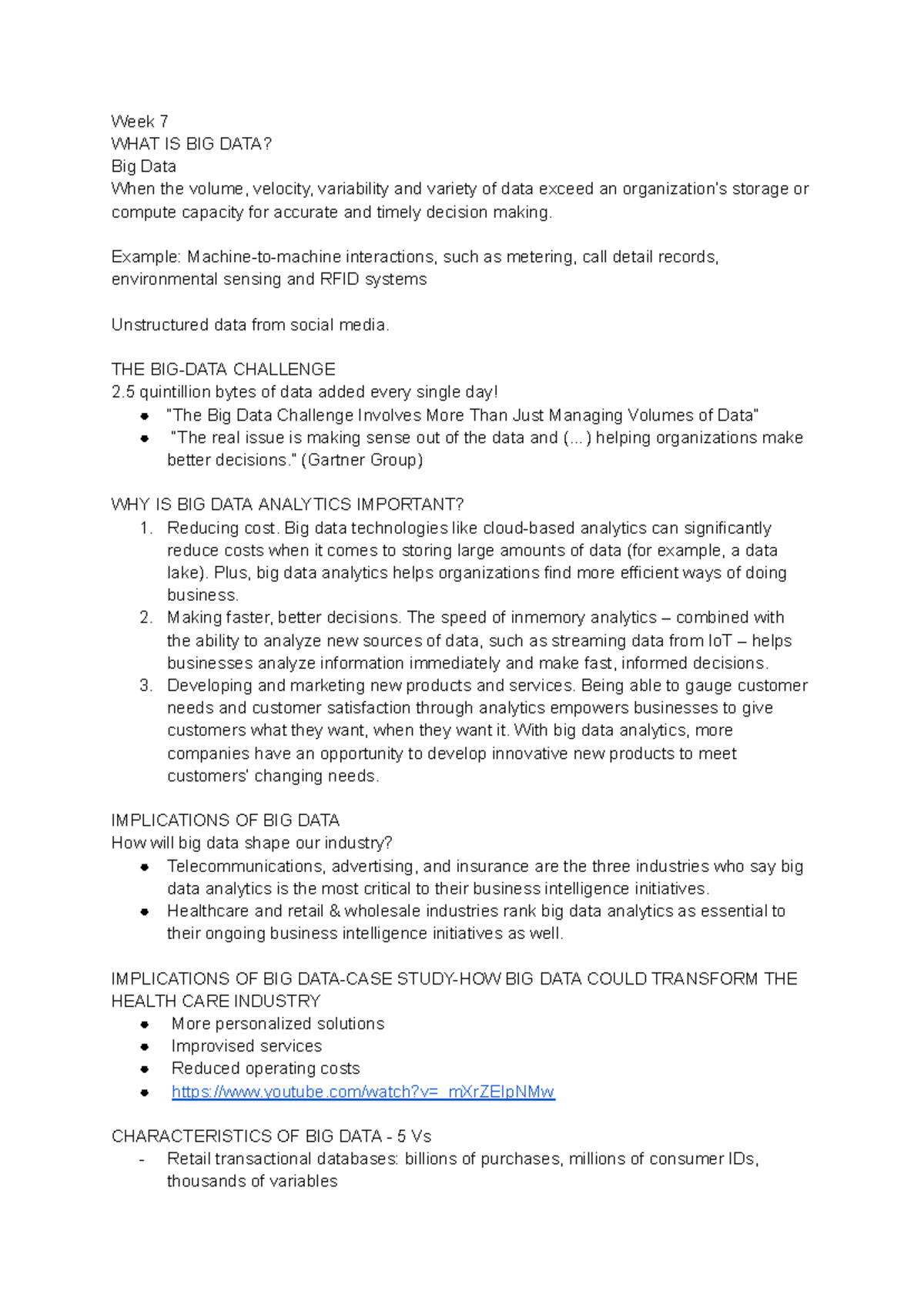 Week 7 - Lecture Notes on Big Data Analytics in Event Management - Studocu