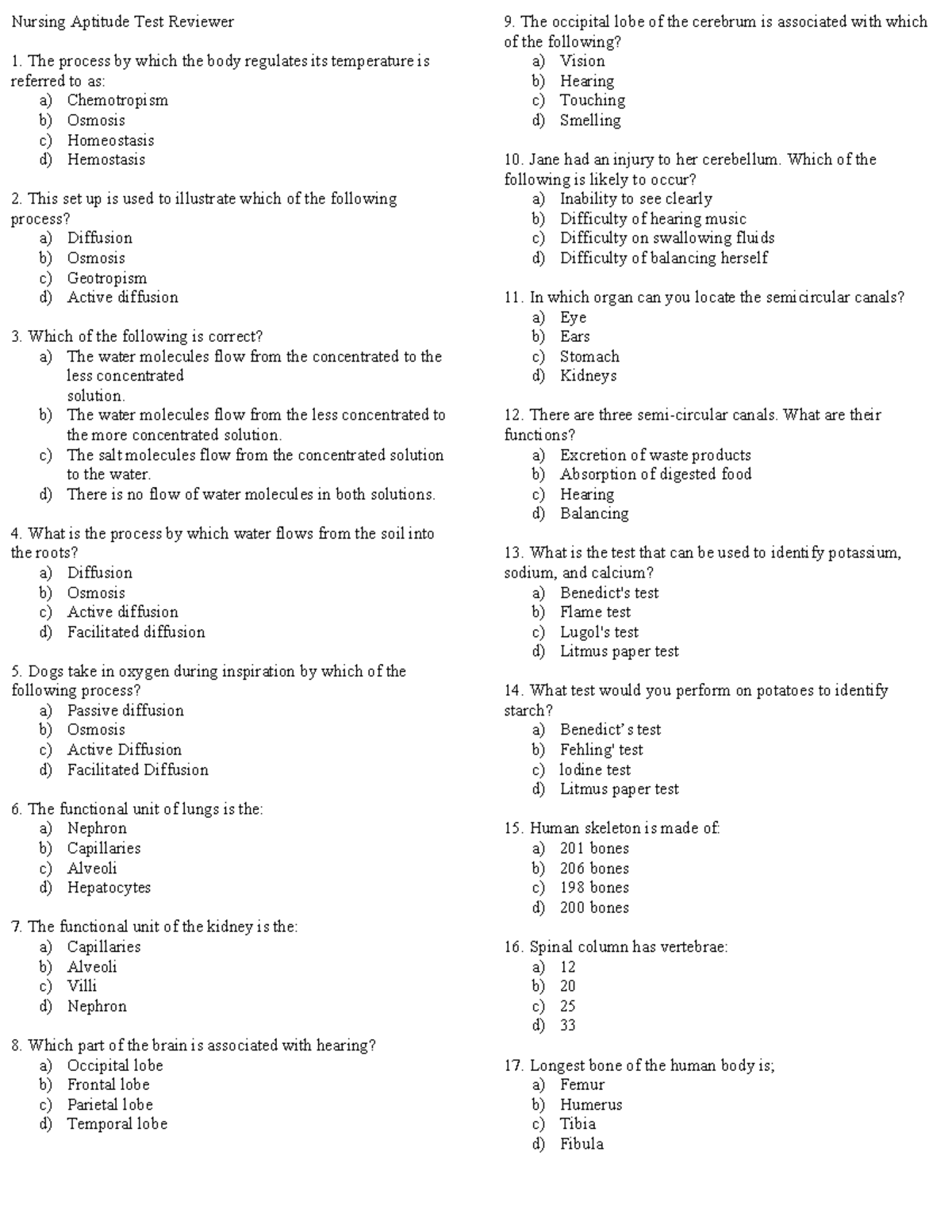 Nursing Aptitude Test Reviewer (NAT) - Practice Questions - Studocu