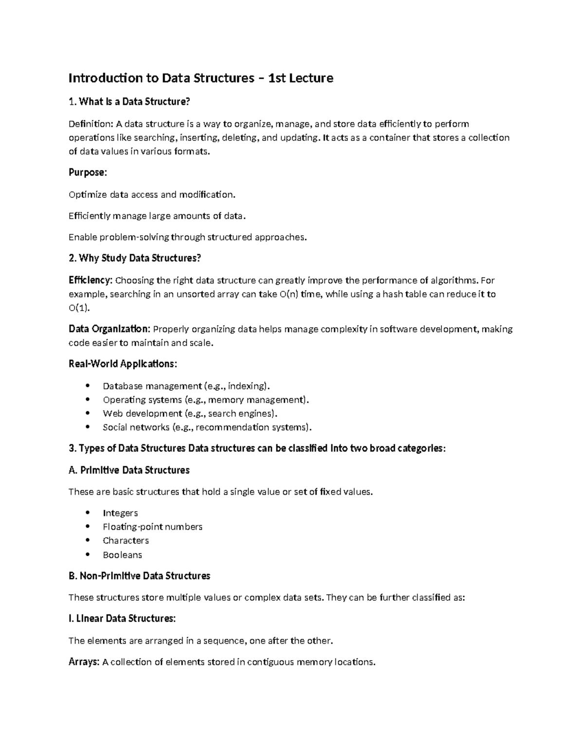 Introduction to Data Structures – CS101 Lecture Notes - Introduction to ...