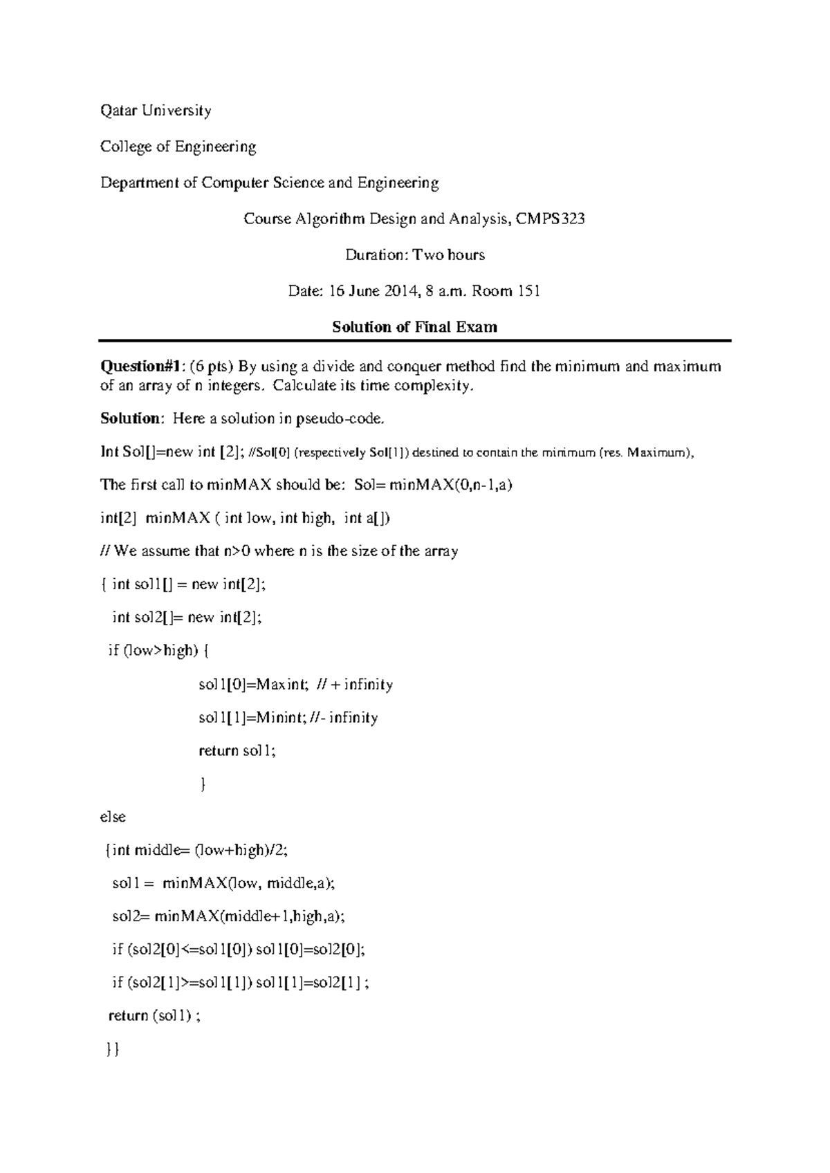 Master Solutions for Final Exam CMPS 323 - Algorithm Design & Analysis ...