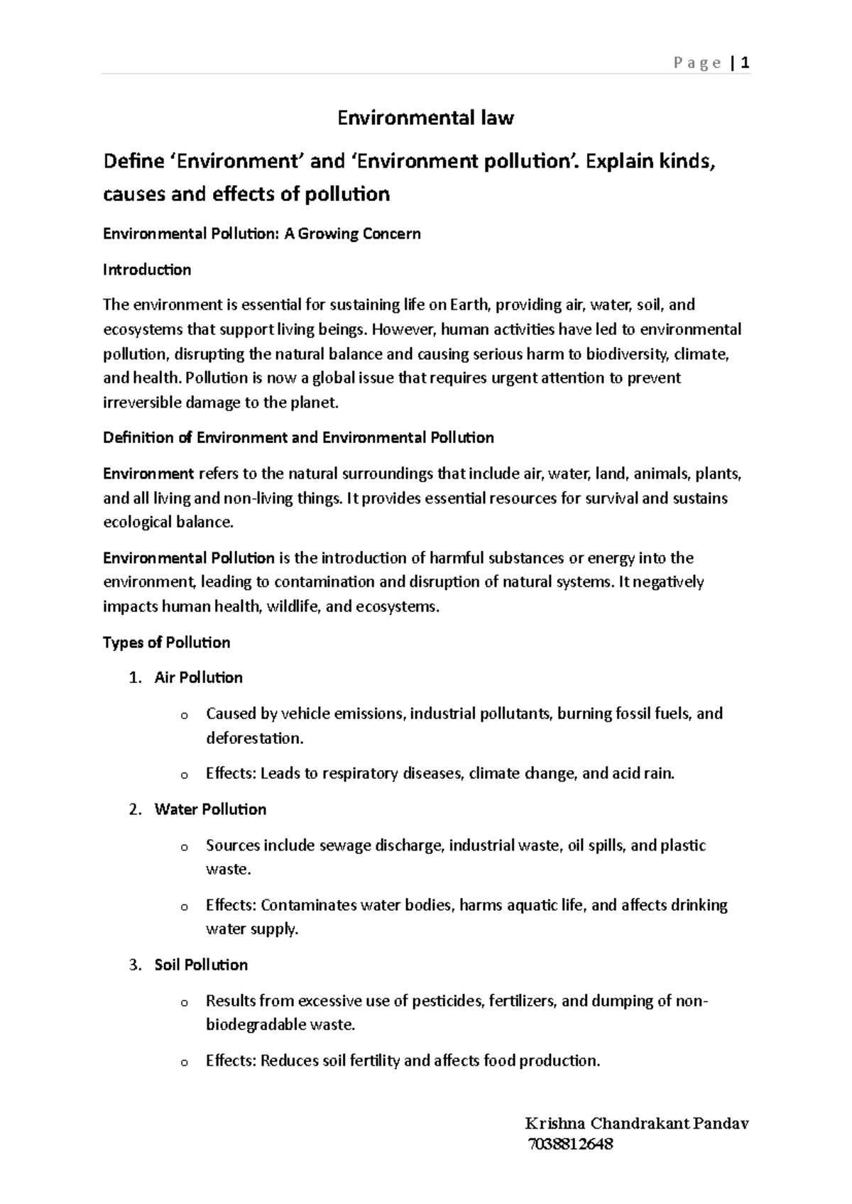 Environmental Law Notes (Course Code: ENV101) - Types, Causes, and ...