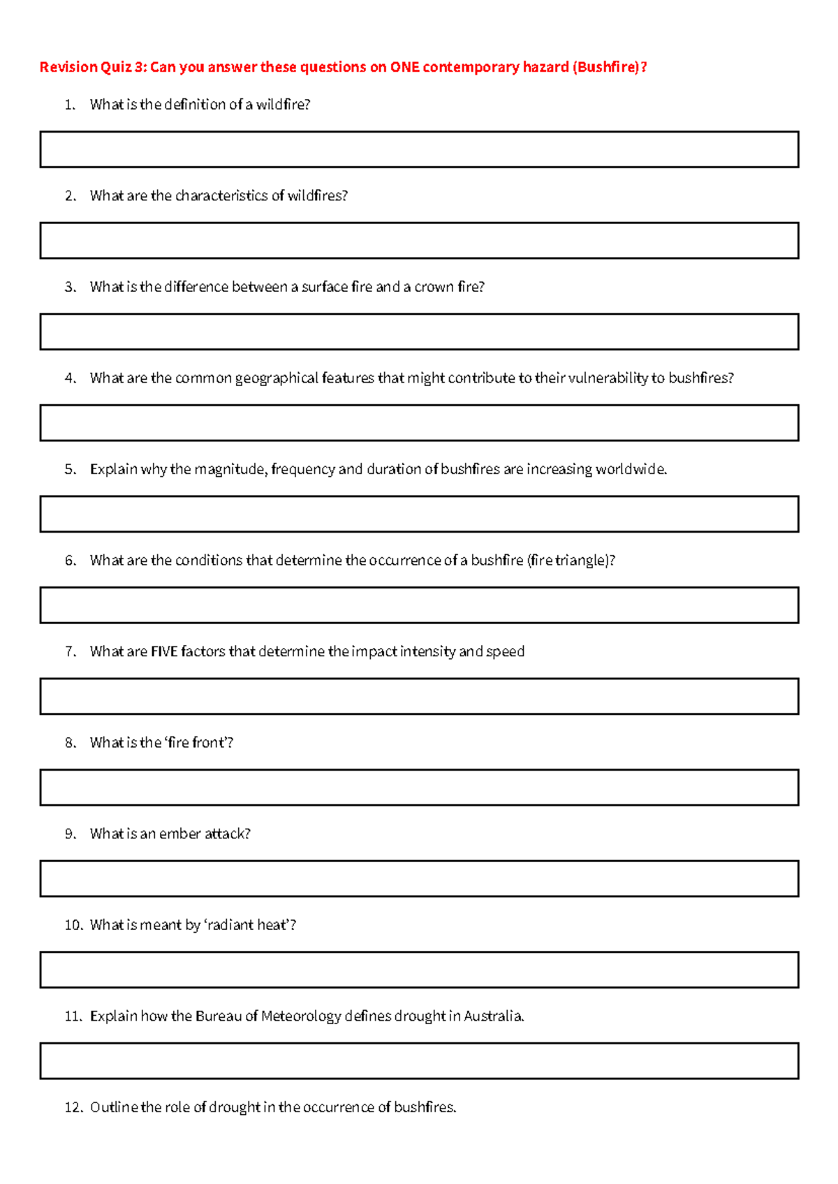Revision Quiz 3: Understanding Bushfires and Their Impacts - Studocu