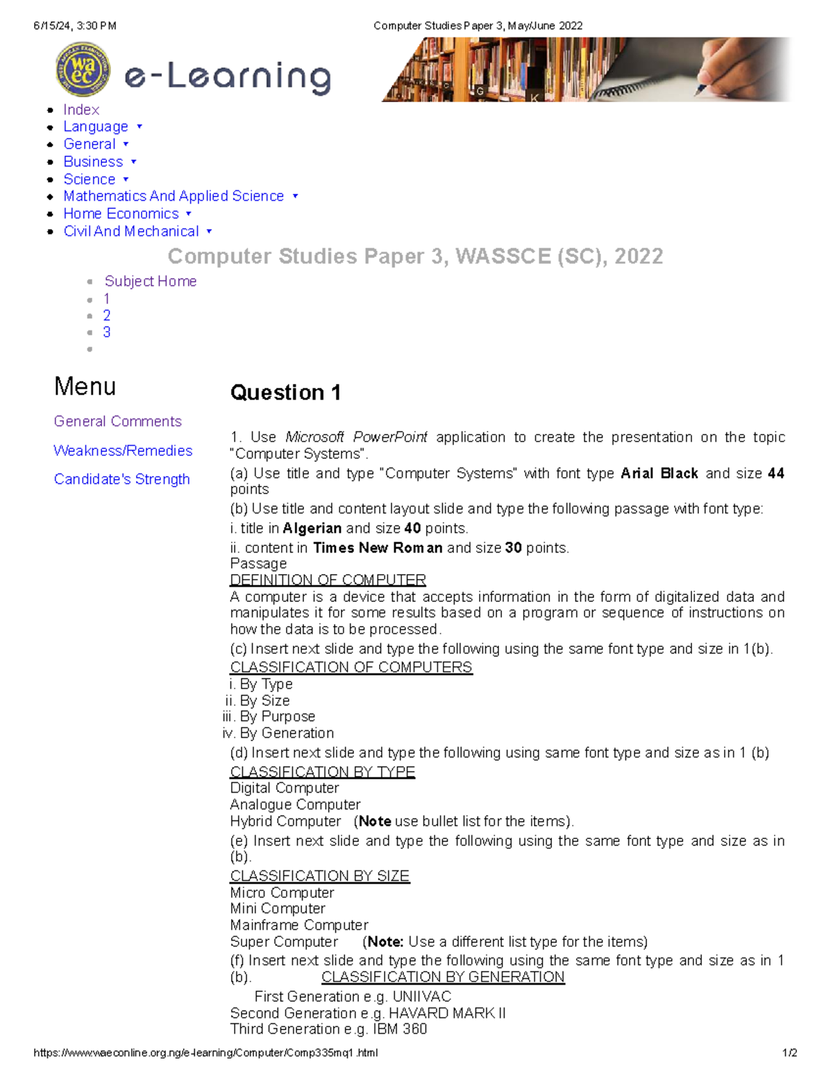 WASSCE 2022 Computer Studies Paper 3 Past Questions & Answers - Studocu
