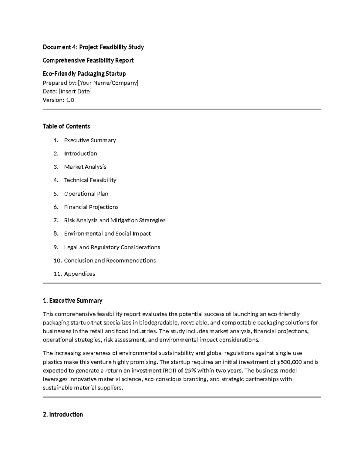 Comprehensive Feasibility Report - Document 4: Project Feasibility ...