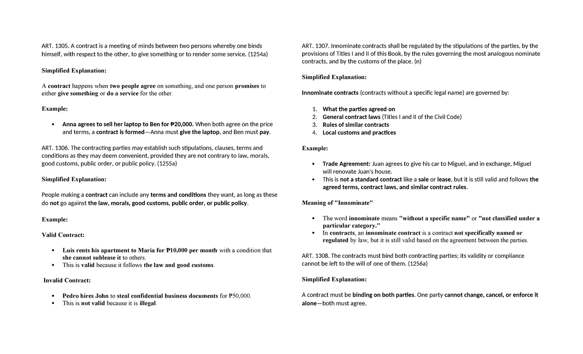 Contracts 2 - Simplified Explanations and Key Concepts - Studocu
