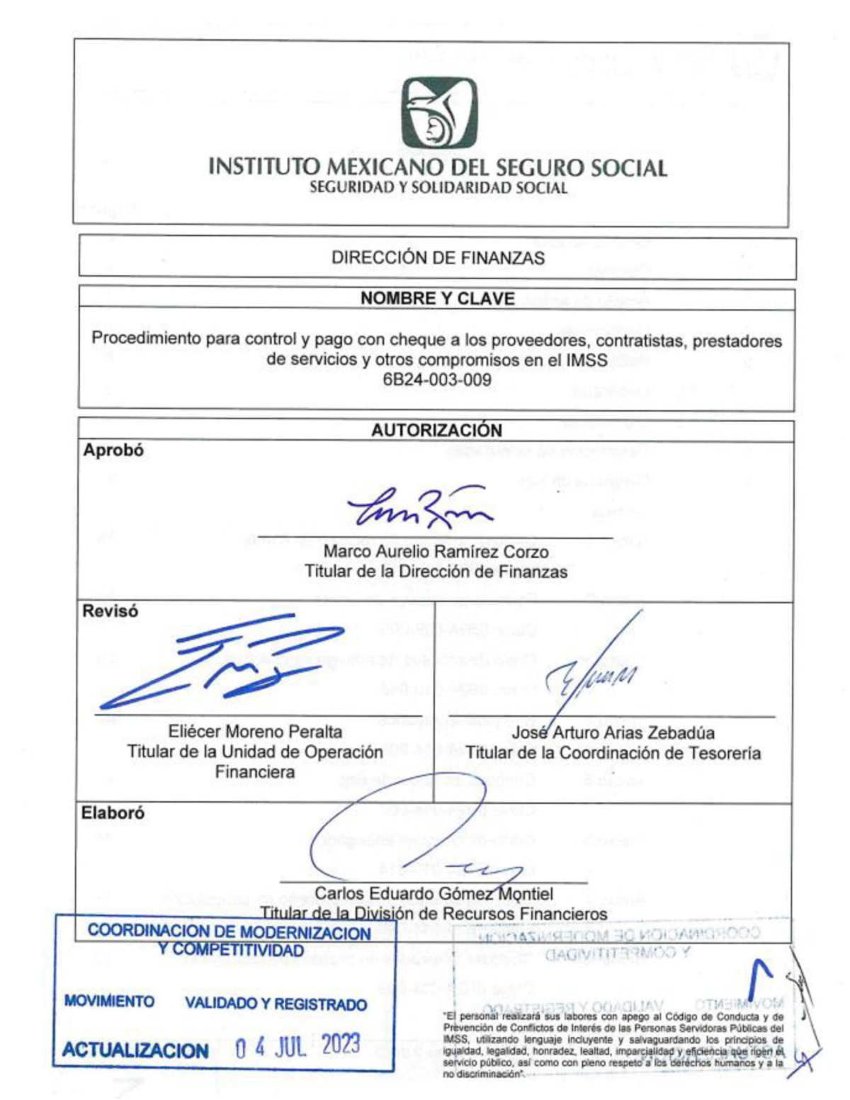 6B24-003-009 Procedimiento de Pago con Cheque a Proveedores - Studocu
