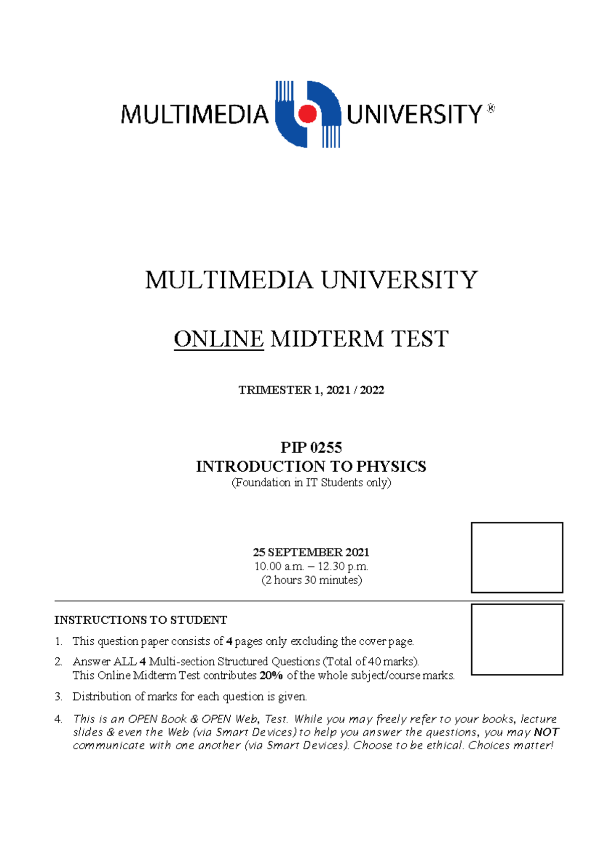 PIP0255 Online Midterm Test - Introduction to Physics 2021/2022 - Studocu