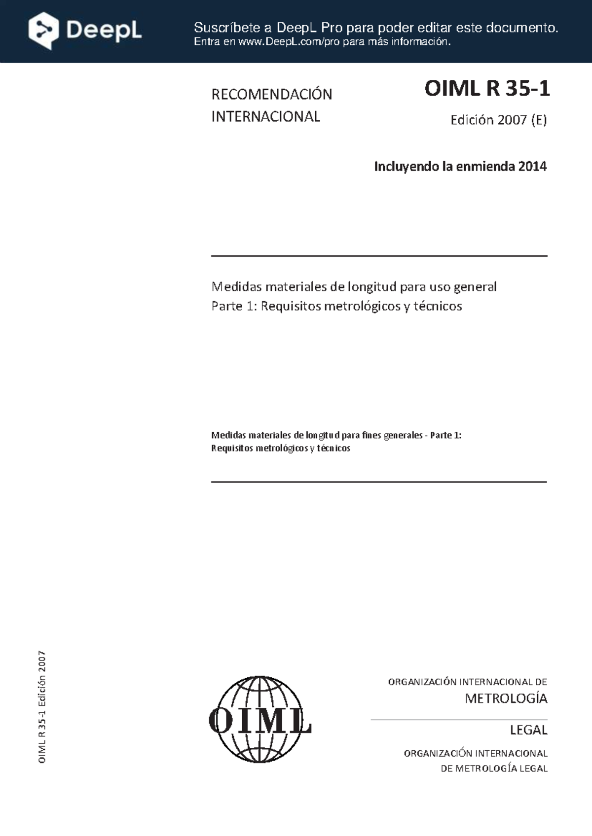OIML R35-1:2007 Requisitos Técnico-Metrológicos para Longitud - Studocu