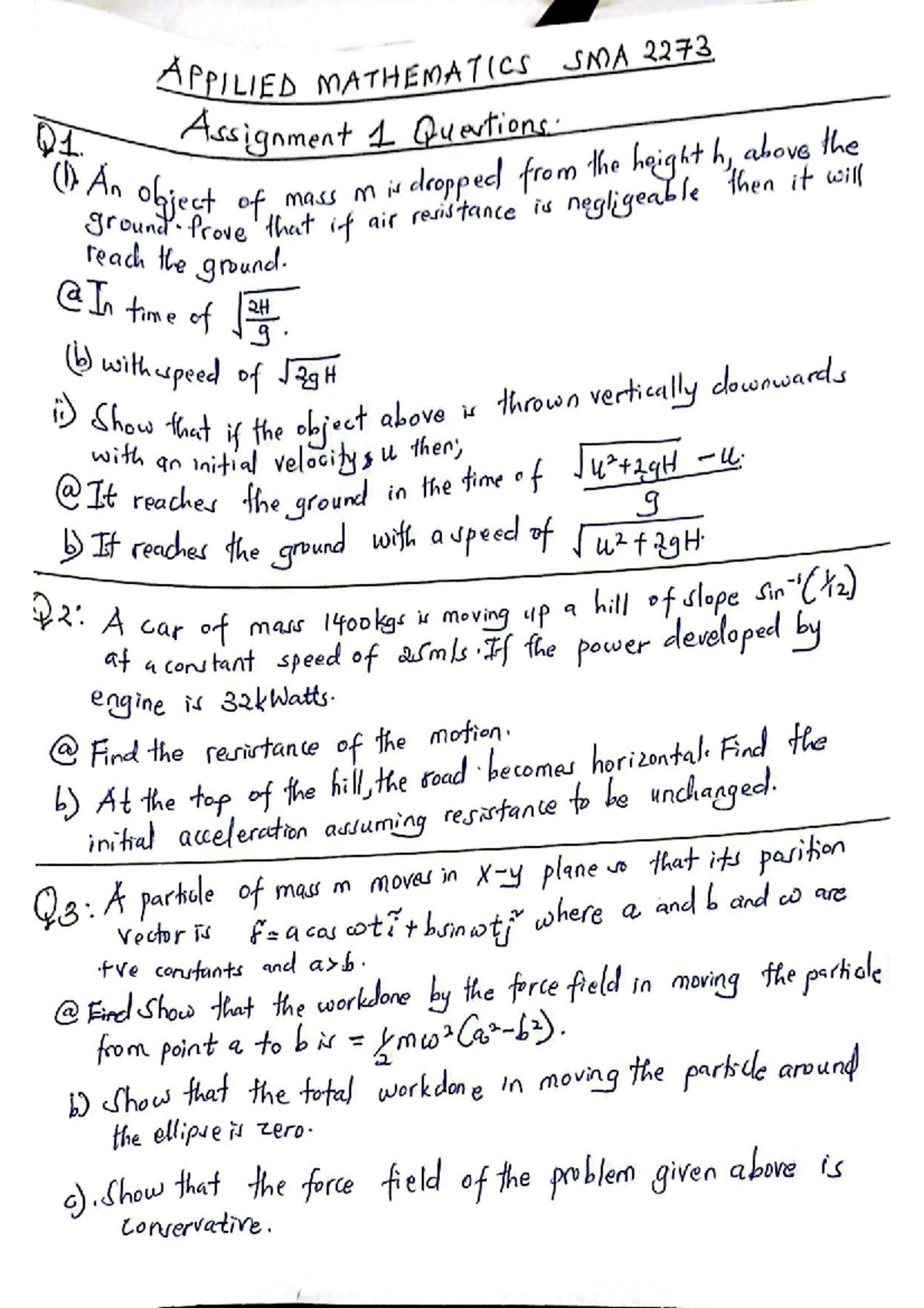 Applied Maths Assignment 1 - APPLIED MATHEMATICS SMA 2273 1 (1) An ...