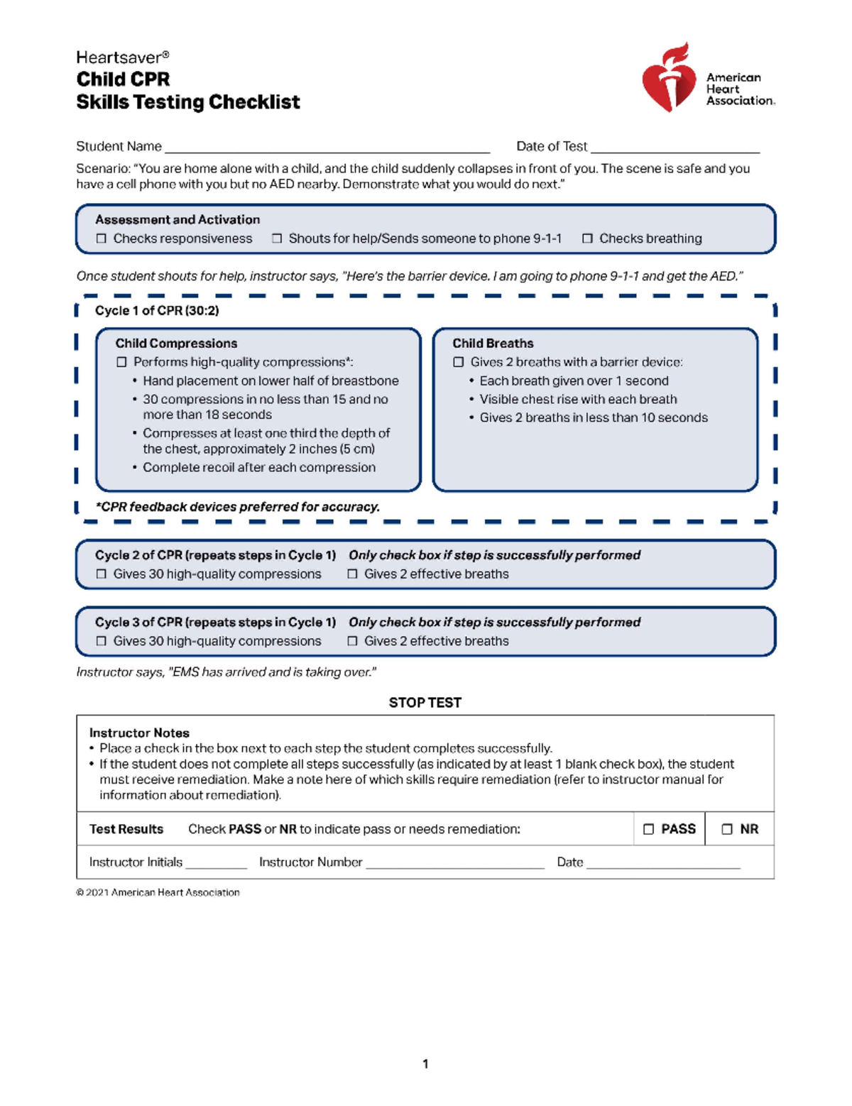 American Heart Cpr Checklist