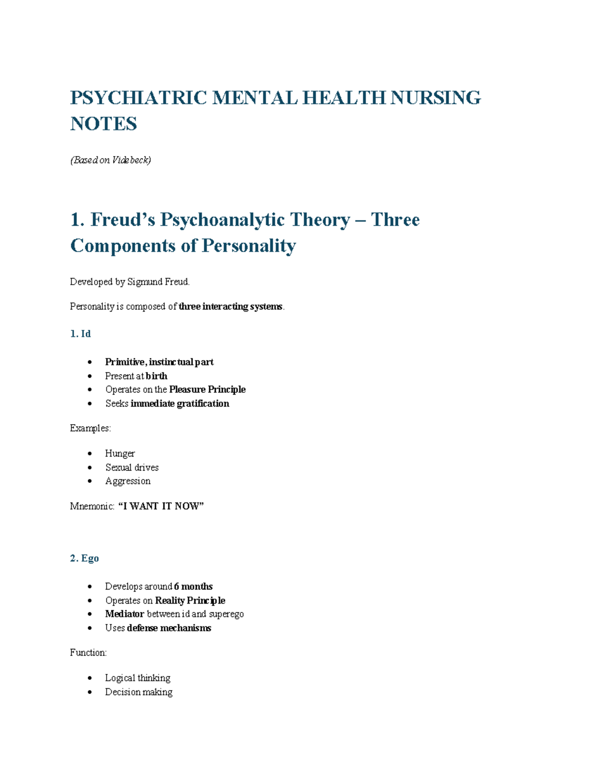 PSY 301: Psychiatric Mental Health Nursing Notes (Videbeck) - Studocu