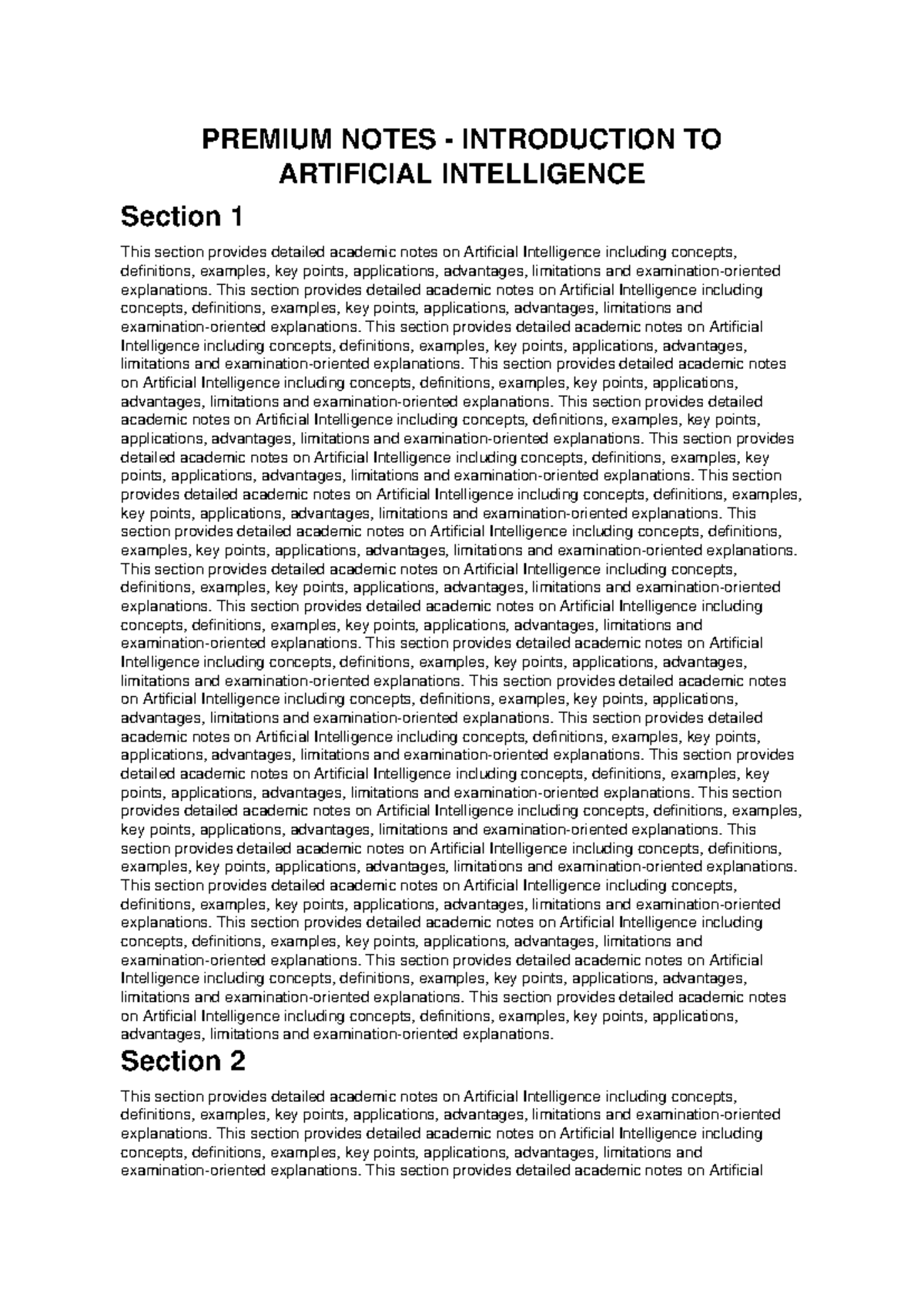 Premium AI Introduction Notes: Comprehensive Study Guide - Studocu