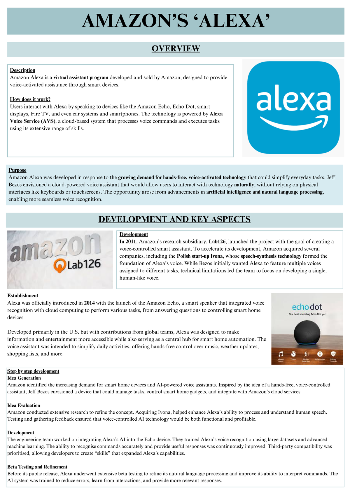 Amazon's Alexa Overview: Development, Features, and Impact - Studocu