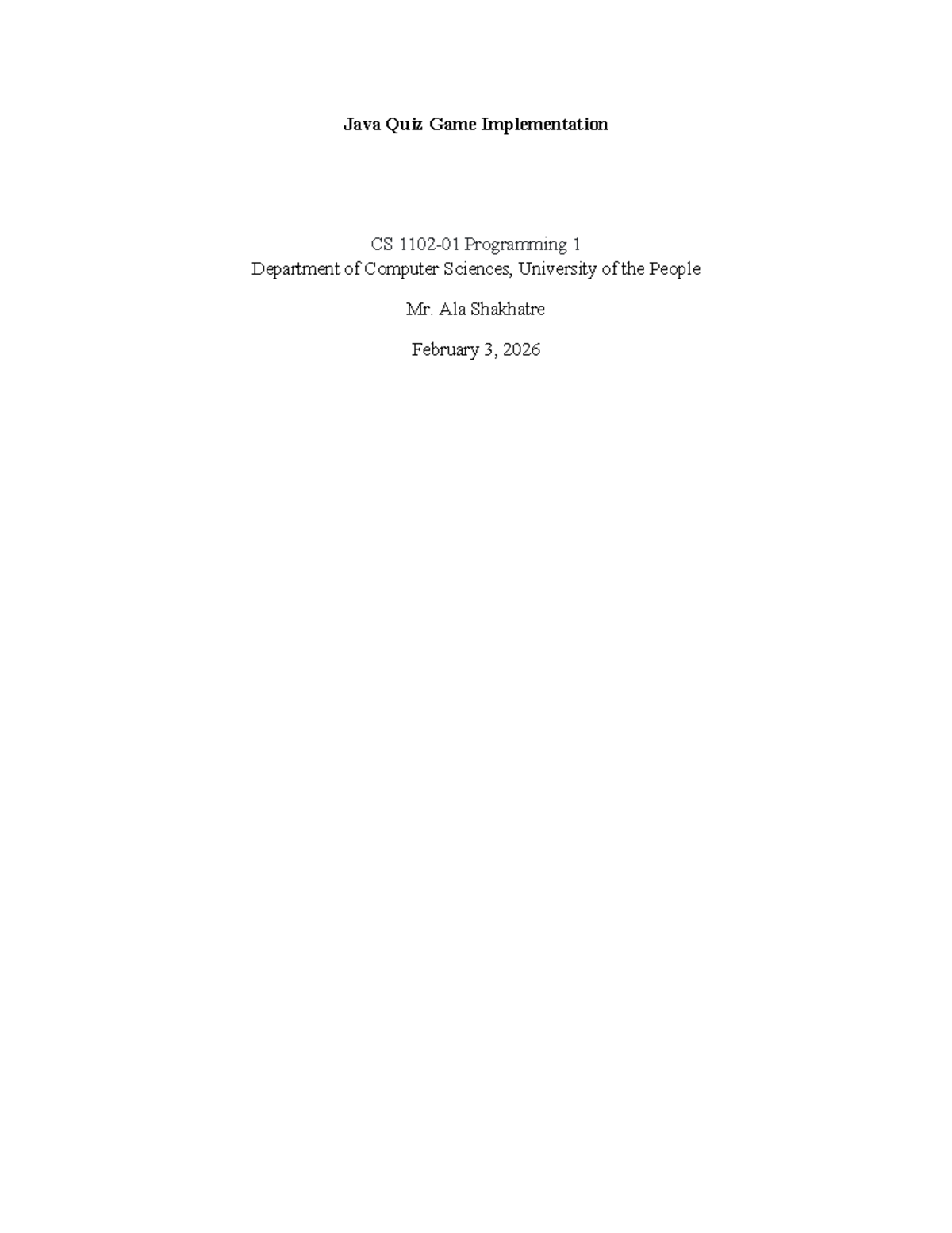 Java Quiz Game Implementation - CS Programming 1 - Studocu