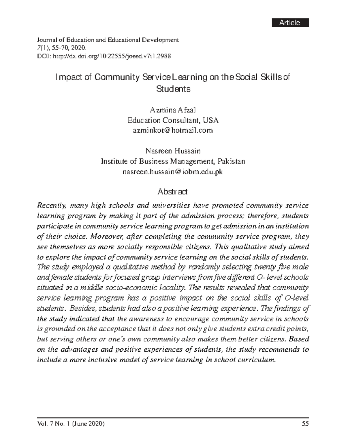 Impact of community service learning on students' social skills ...
