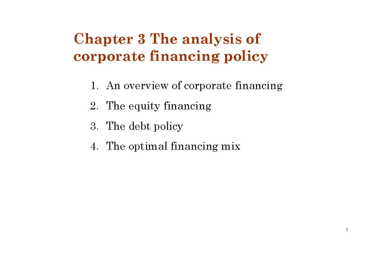 Chap 3 summary in advanced corporate finance - Chapter 3 The analysis ...
