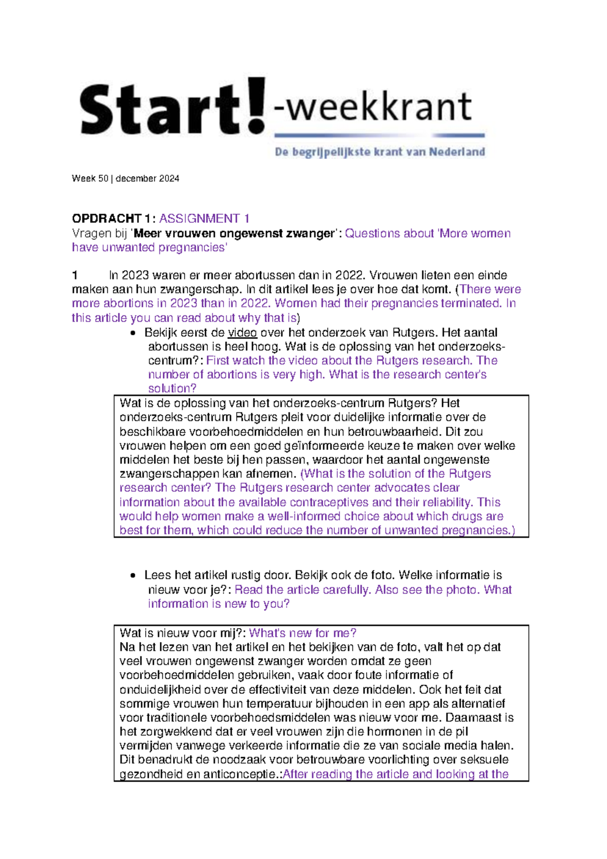 Weekkrant Week 50-2024: Vrouwen en Ongewenste Zwangerschappen - Studeersnel